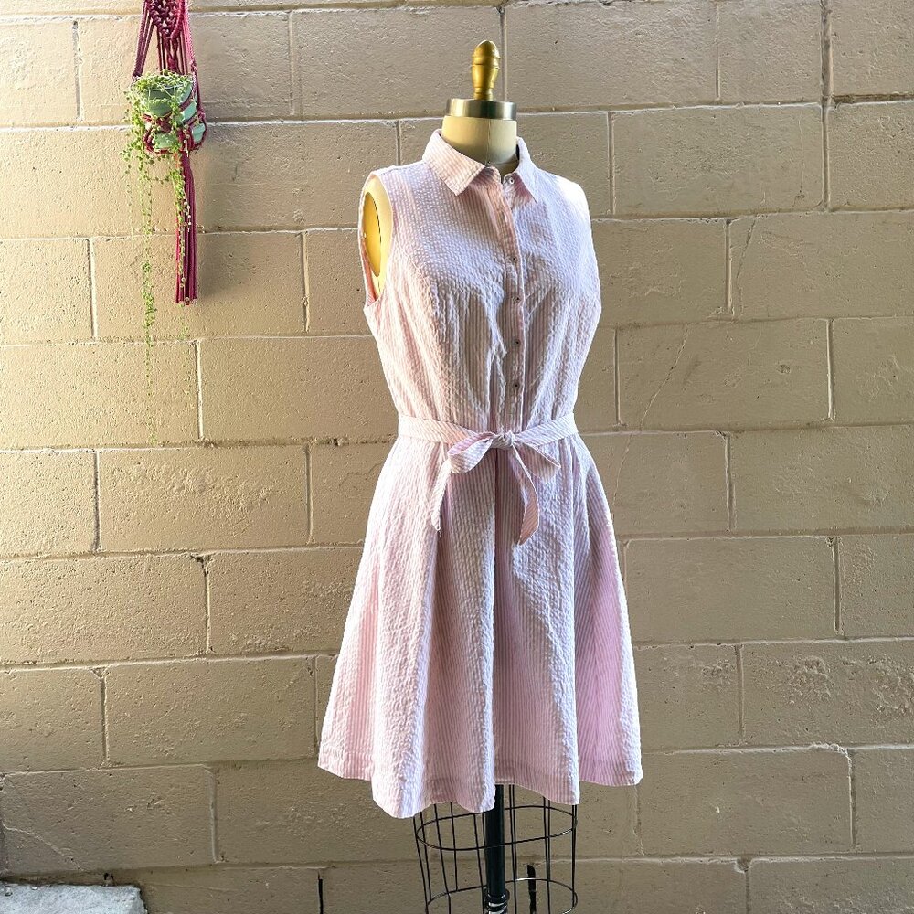 Cynthia Rowley pink/white seersucker shirt dress, women's 12